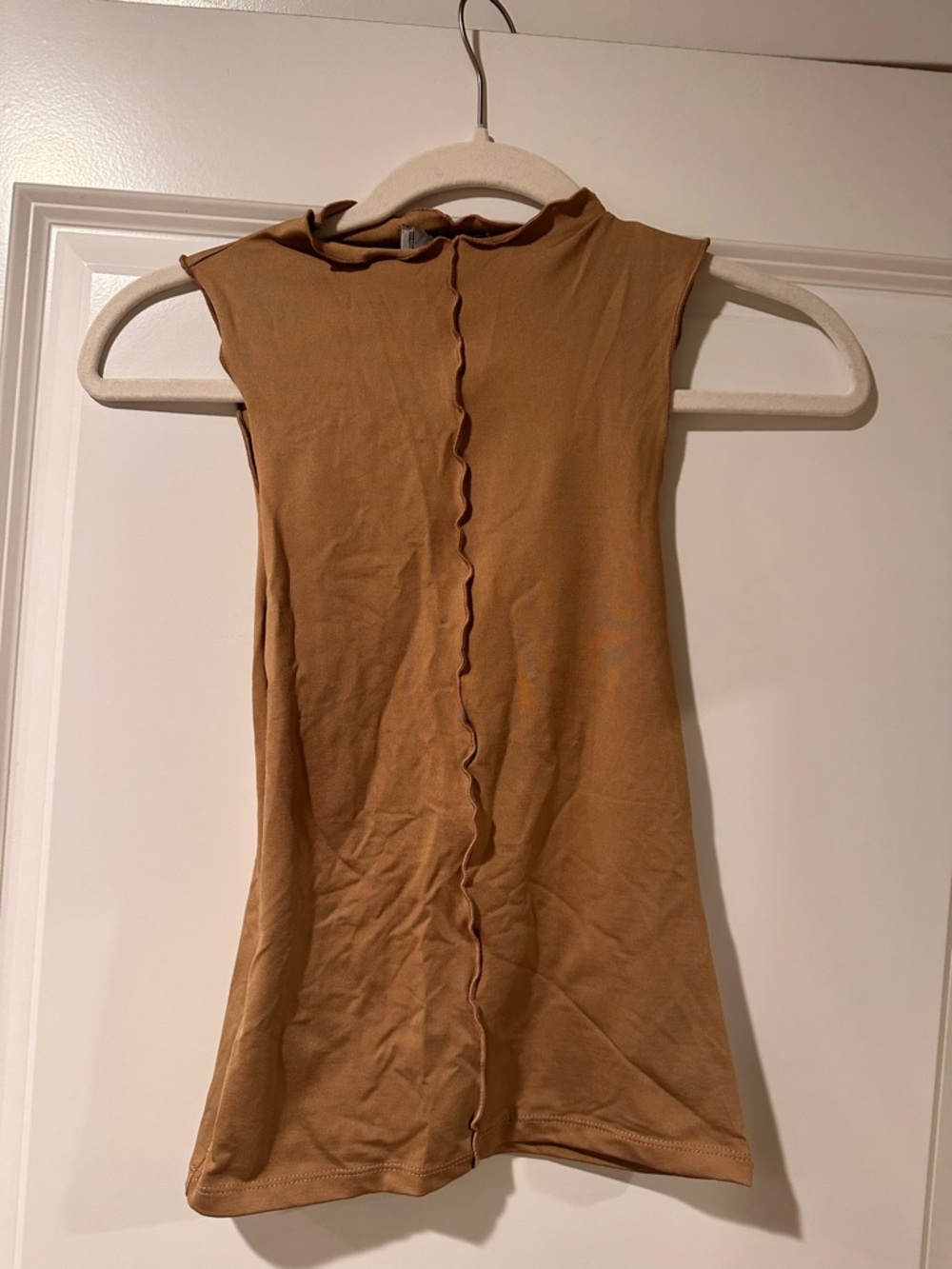 Mango Brown Sleeveless Ruffle-Edge Tank Top